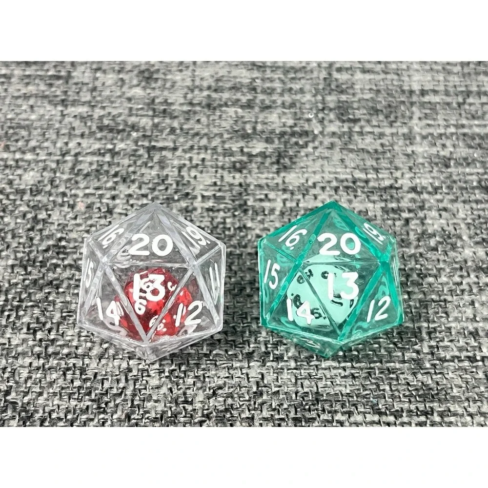Green And Clear Double Dice RPG Gaming D20 Twenty Sided Game 25mm Die Math Pair